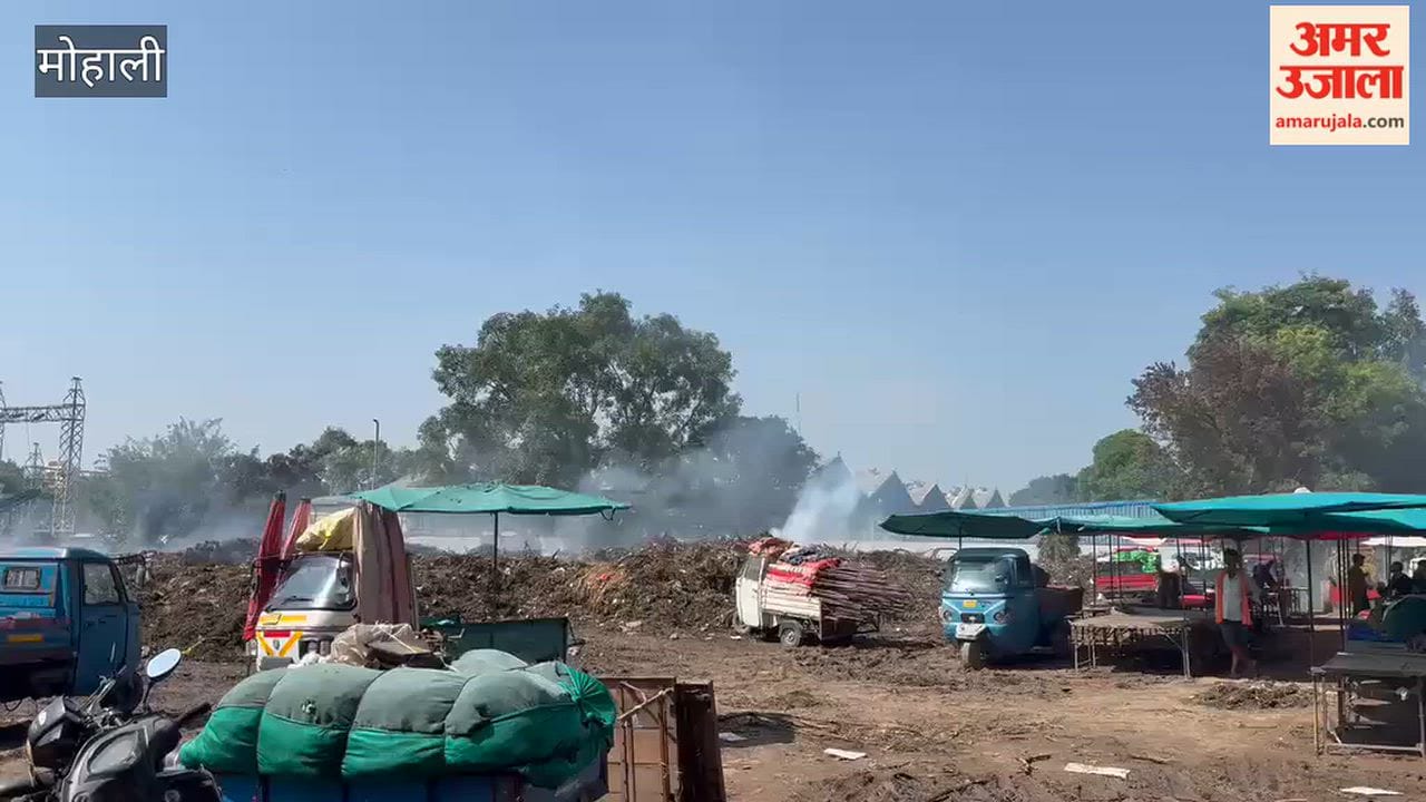 Garbage fire in Mohali Shahi Majra police removed shopkeepers arrived to set up stalls for market 