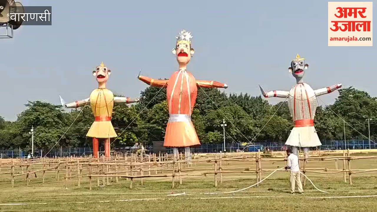 Effigies Ravana Kumbhakarna Meghnada standing blw varanasi